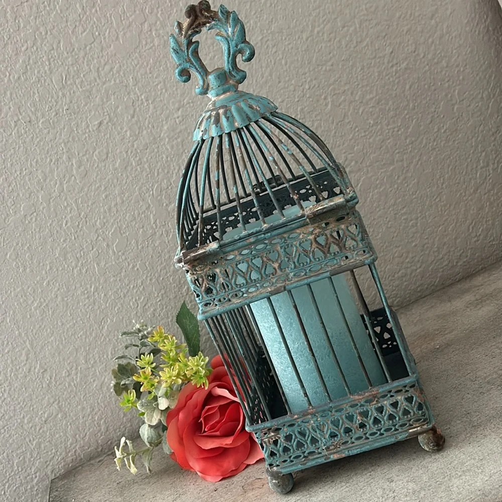 Vintage Inspired Shabby Chic Cottage Farmhouse Rustic Distressed aqua lantern